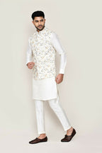 Joban Fashion White Colored Art Silk Fabric Kurta, Jacket With Straight Fit Pant | Grocsy