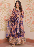 Prazu Fashion Purple Russian Silk Embroidered Gown With Dupatta | Grocsy