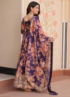 Prazu Fashion Purple Russian Silk Embroidered Gown With Dupatta | Grocsy
