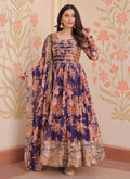 Prazu Fashion Purple Russian Silk Embroidered Gown With Dupatta | Grocsy