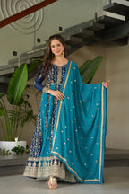 Prazu Fashion Blue Georgette With Zari & Sequins Gown | Grocsy
