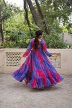 Prazu Fashion Blue Georgette Leheriya & Bandhej Print With Kutchi Work Navratri Gown | Grocsy