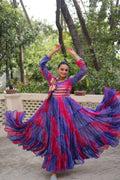 Prazu Fashion Blue Georgette Leheriya & Bandhej Print With Kutchi Work Navratri Gown | Grocsy