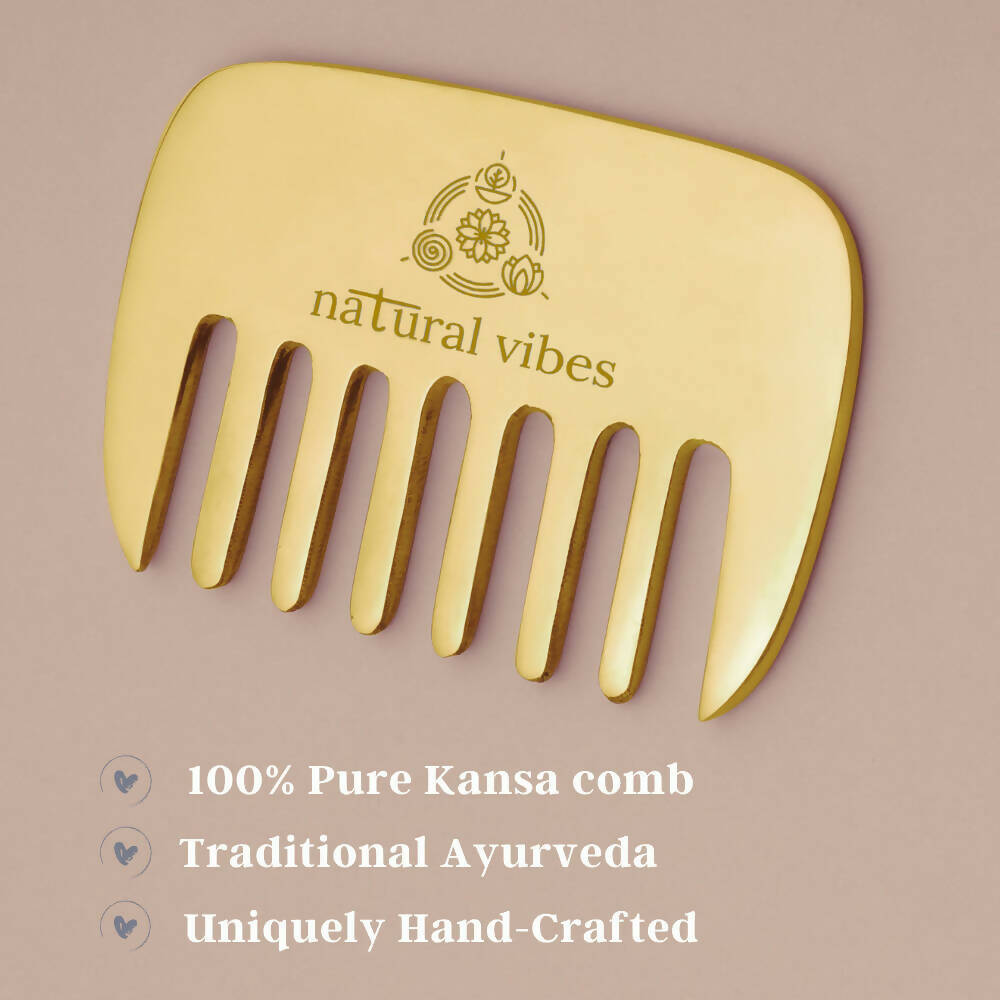Natural Vibes Kansa Hair Comb for Hair Fall, Growth, Circulation & Stress Relief | Grocsy