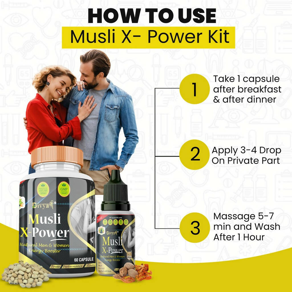 Divya Shree Musli X-Powder Capsule & Musli X-Power Oil Combo | Grocsy