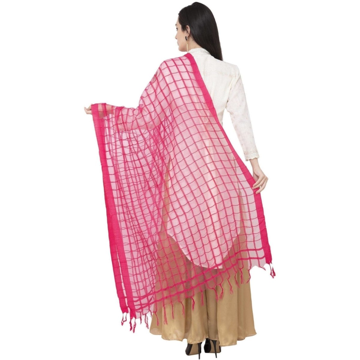 A R Silk Cotton Square Regular Dupatta Color Rani Dupatta or Chunni | Grocsy