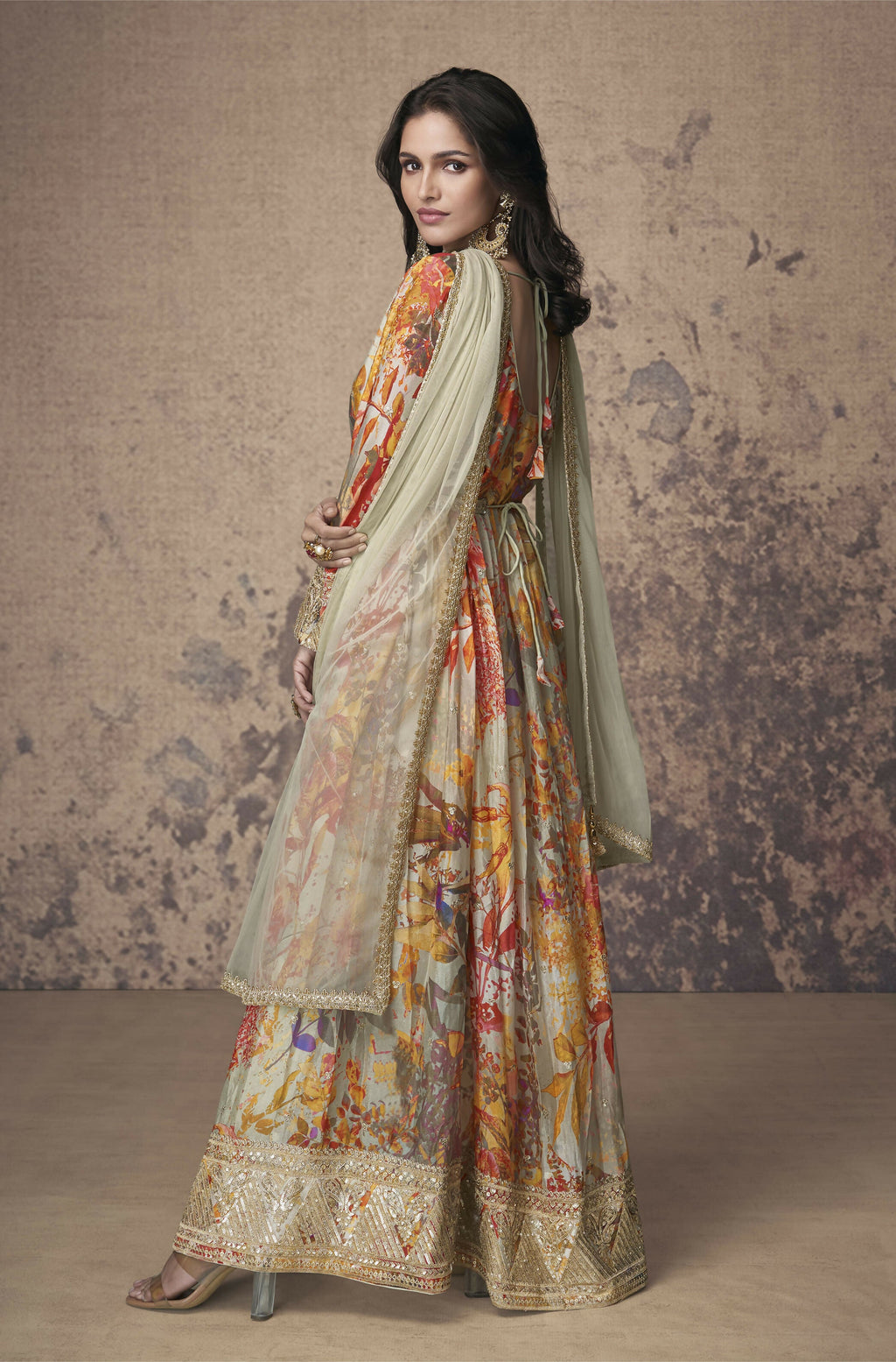 Vastranavya Georgette Digital Print With Sequence Embroidery Stitch Work Side Slit Abaya Style Suit | Grocsy