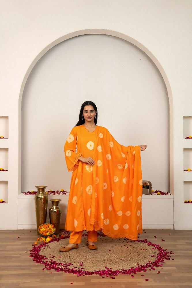 Joban Fashion Orange Tie & Dye Cotton Suit Set | Grocsy