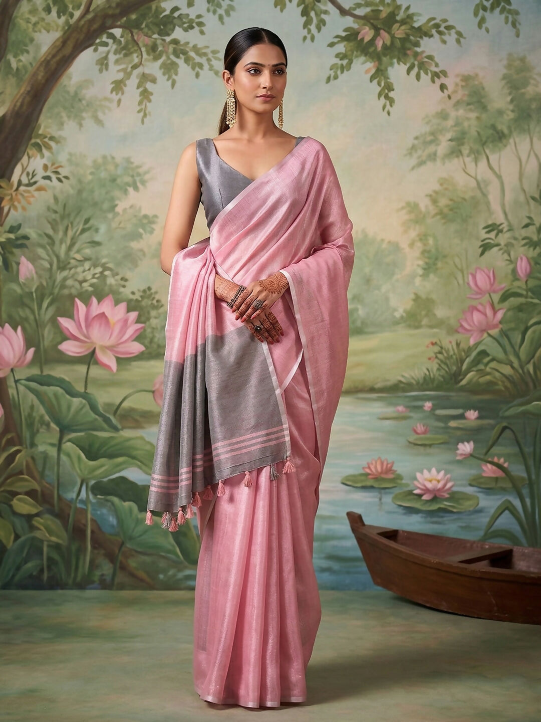 Shree Shyam Fashion Light Pink Tissue Silk Saree | Grocsy
