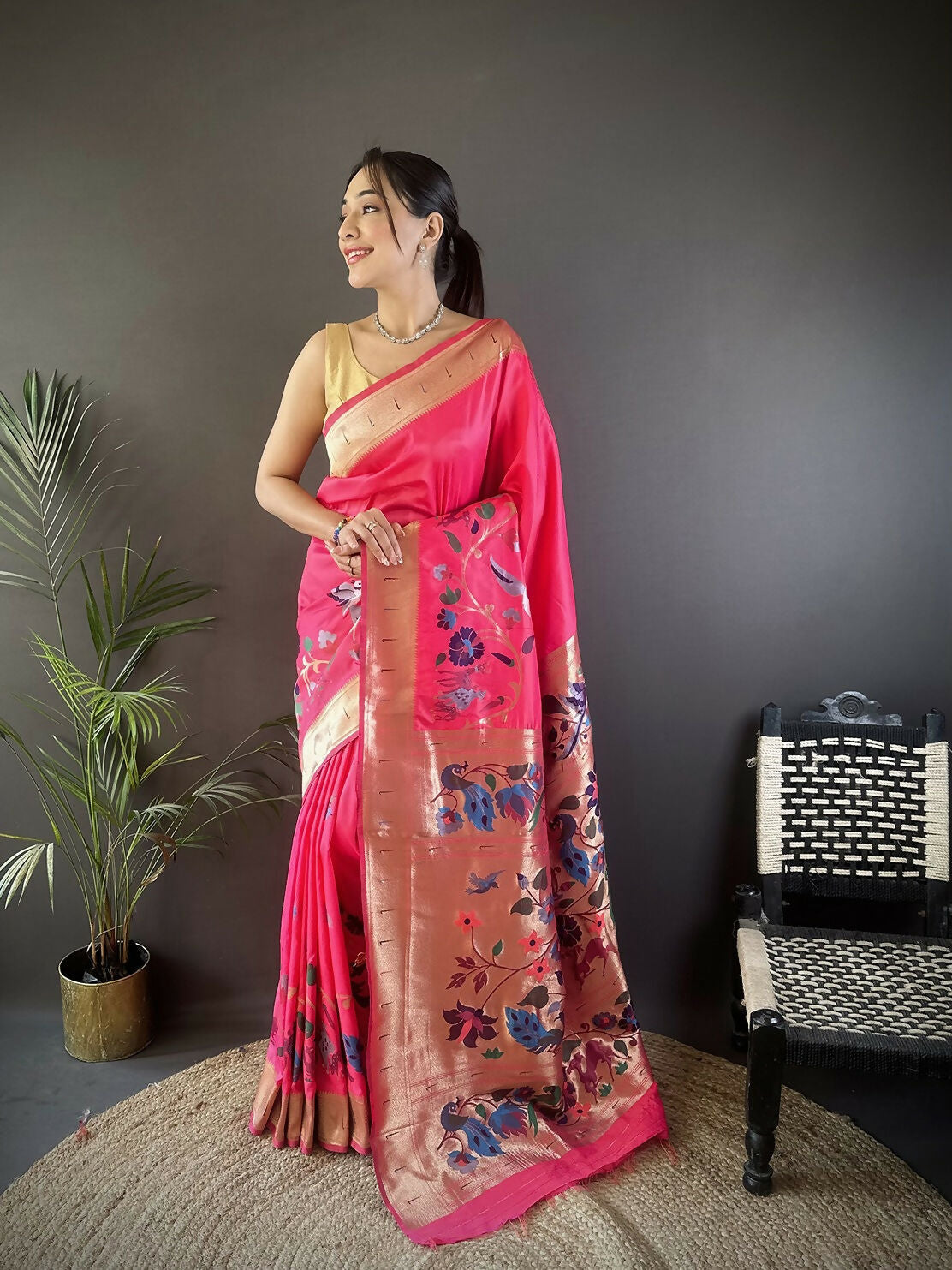 Joban Fashion Pink Floral Paithani Sarees | Grocsy