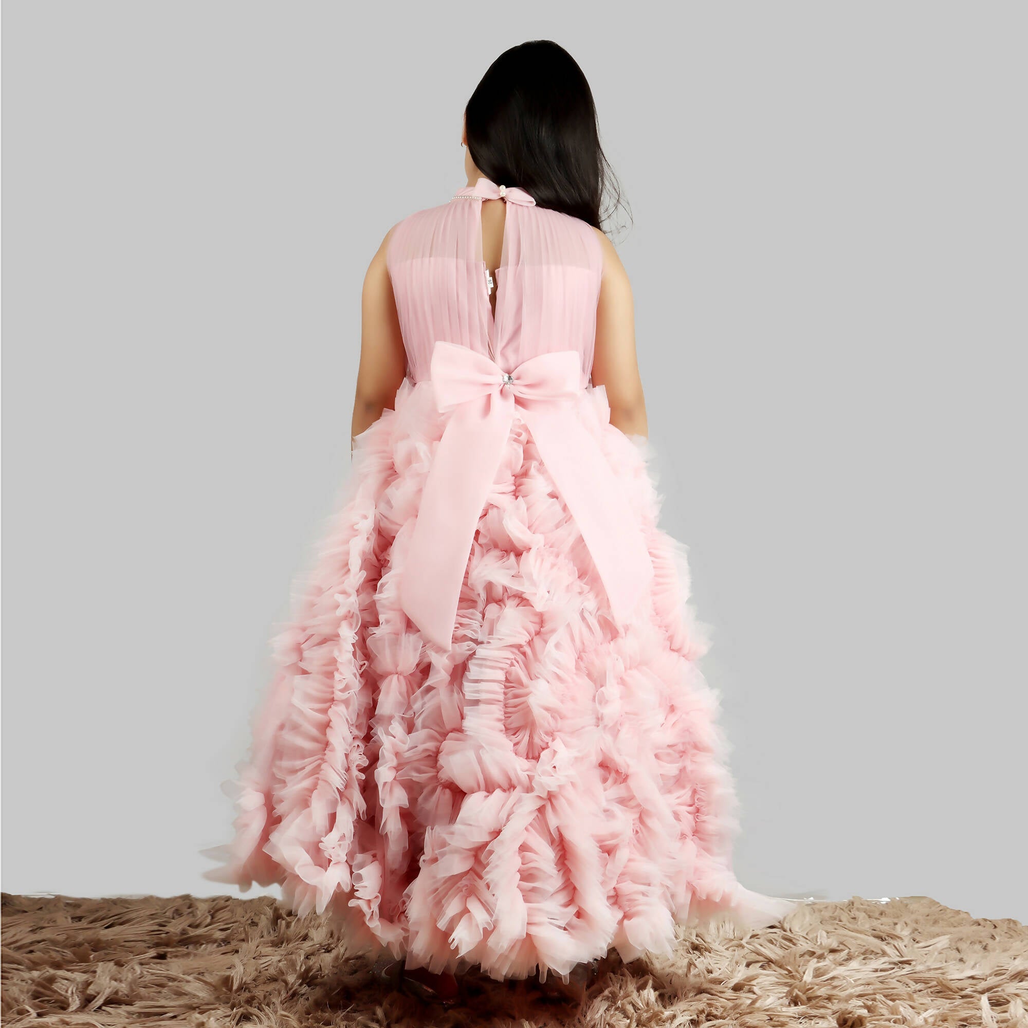 Pink Cow Fashions Old Rose Gown With Frill Ghera | Grocsy