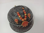 Terracotta Lotus Pendant Necklace Set With Studs-Golden Pink | Grocsy