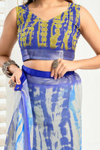 Vastranavya Blue Digital Printed Linen Ready To Wear Designer Saree with Unstitched Blouse | Grocsy