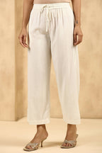 Juniper Women's Off-White Rayon Gold Printed Wide Leg Palazzo | Grocsy