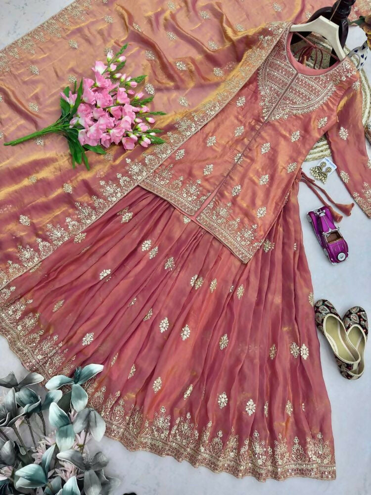Teeya Creation Womens New Traditional Peach Heavy Work Ethnic Ensemble Lehenga Set | Grocsy