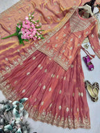 Teeya Creation Womens New Traditional Peach Heavy Work Ethnic Ensemble Lehenga Set | Grocsy