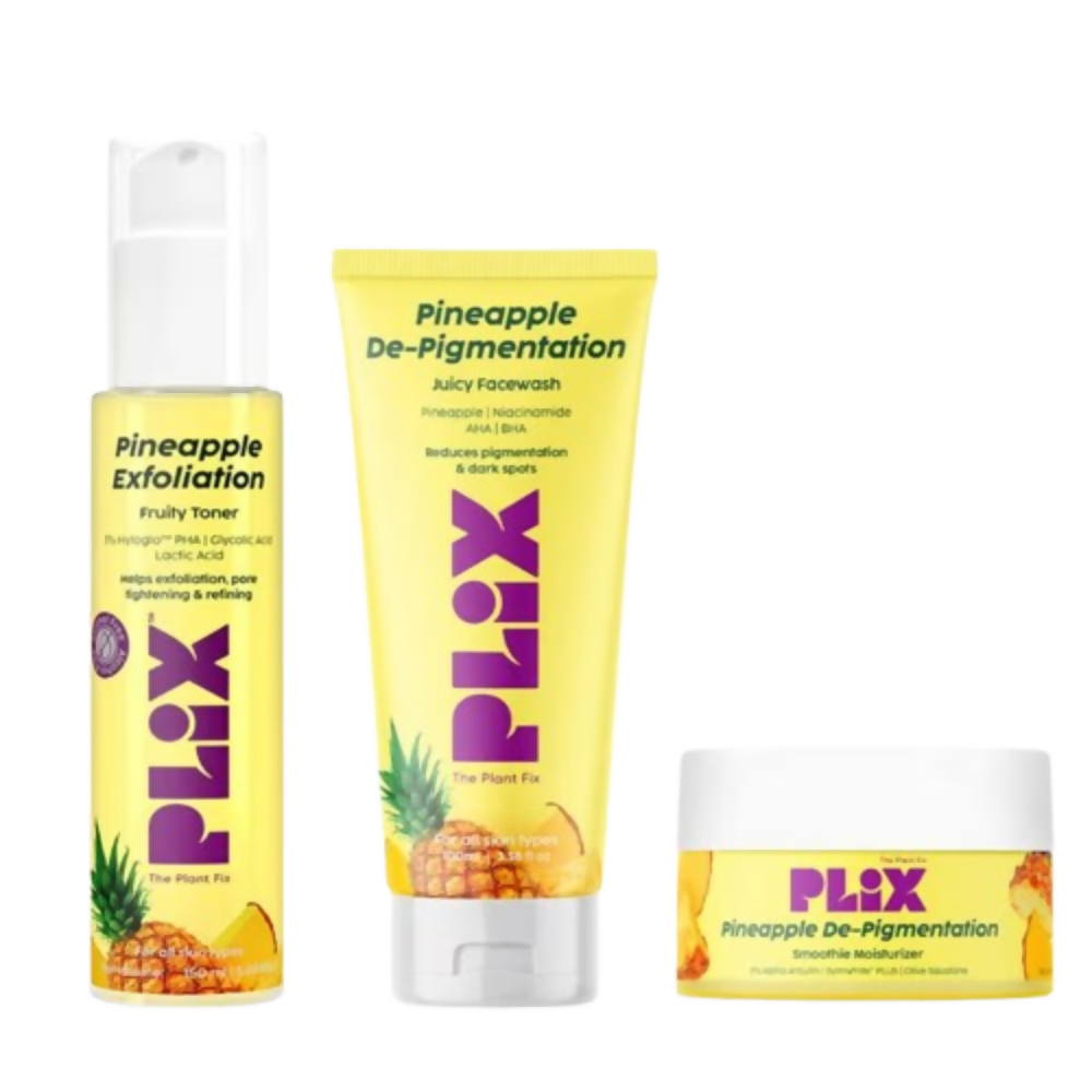 PLIX The Plant Fix Pineapple Depigmentation Regime With Toner, Cleanser & Moisturizer | Grocsy