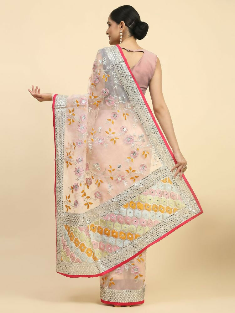 Vamsee Kimisha Multi Color Organza Saree | Grocsy