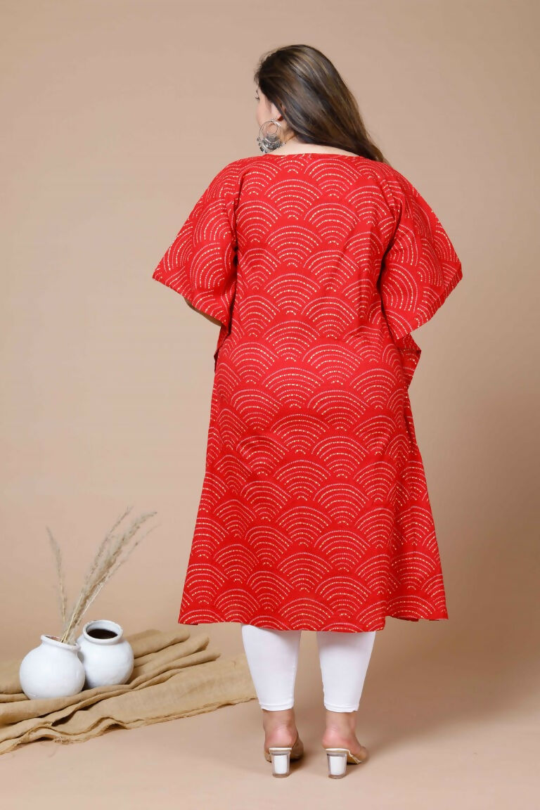Miravan Women's Red Plus Size Cotton Festive Wear Kaftan | Grocsy