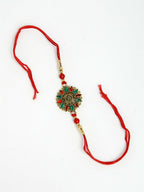 NVR Men Red & Gold-Toned Stone-Studded Rakhi With Roli Chawal | Grocsy