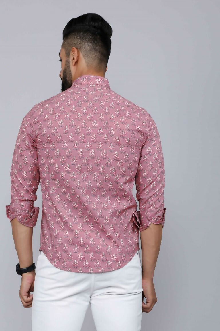 Miravan Men's Pink Spread Collar Floral Print Casual Shirt | Grocsy