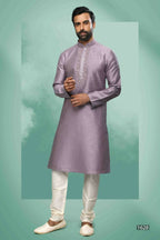 Raivat Ethnic Art Silk Mirror Embroidery Work Kurta Pajama In Lavender Colour | Grocsy