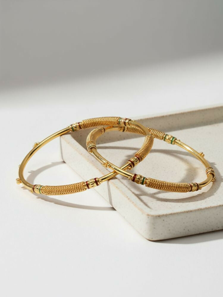 NVR Women Set of 2 Gold Plated Handcrafted Traditional Bangle | Grocsy