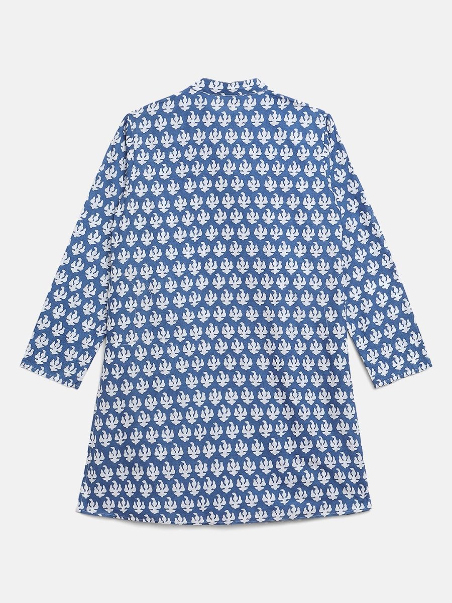 Ahalyaa Boys Blue Pure Cotton Porcian Print Kids Kurta Churidar Set | Grocsy