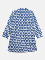 Ahalyaa Boys Blue Pure Cotton Porcian Print Kids Kurta Churidar Set | Grocsy