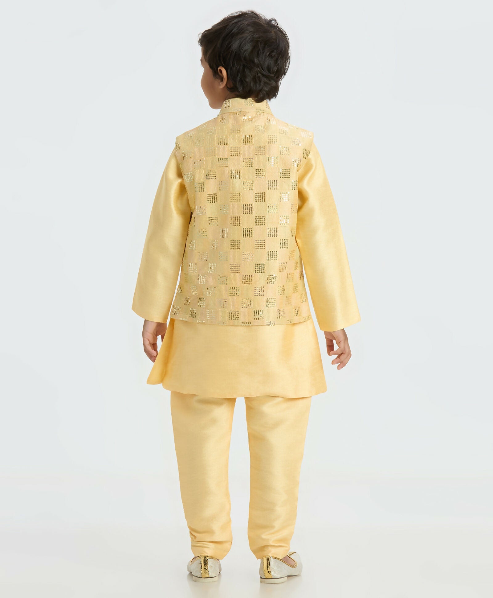 Joban Fashion Kids Island Elegant Box Sequence work Nehru Jacket Full Sleeves Kurta, Pyjama Set - Golden | Grocsy