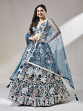 House of Panchhi Navy blue Net Sequinse Work Lehenga & Blouse with Dupatta | Grocsy