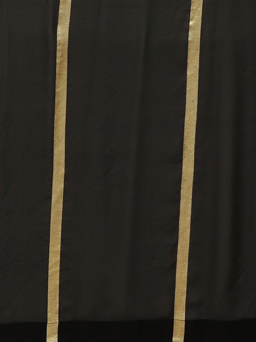 Ahalyaa Women's Black Georgette Gold Print Ready to Wear Saree | Grocsy
