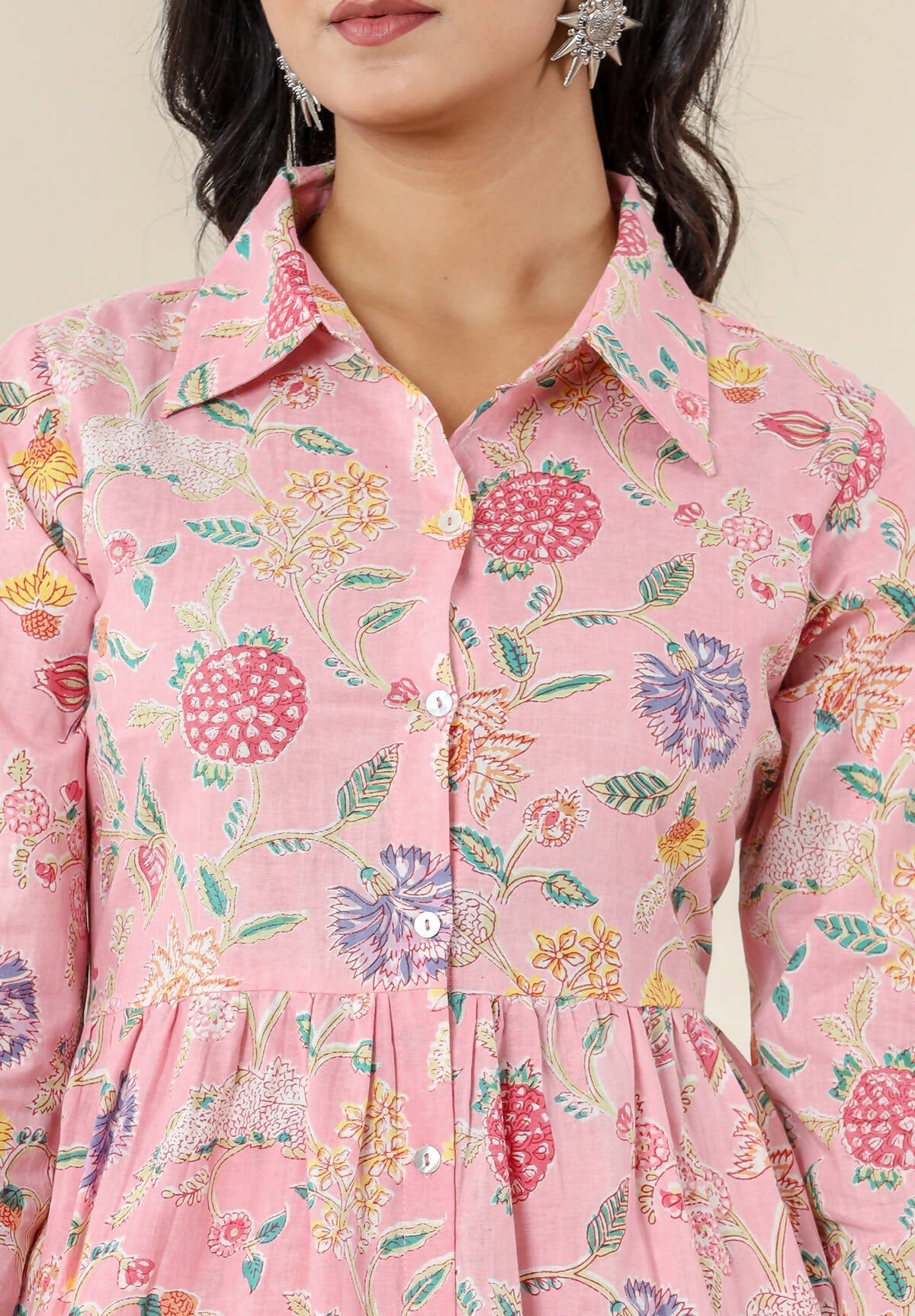 Kaajh Women's Baby Pink Printed Cotton Co-ord Set | Grocsy