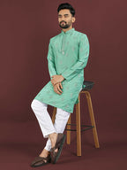 Anaita Turquoise Embroidered Silk Straight Kurta | Grocsy
