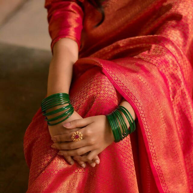 DEIANA'S Beautiful Designer Golden zari Soft Lichi Silk Saree - Red | Grocsy