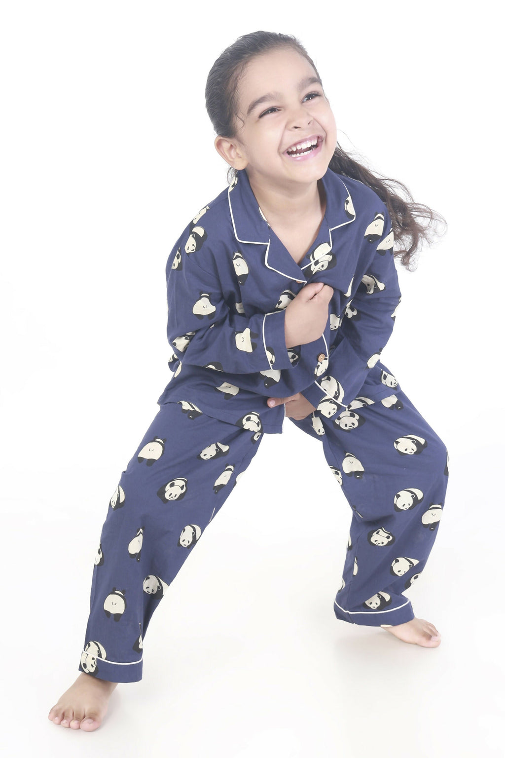 Breathables Kids Cotton Night Suit – Blue Panda Print Shirt & Pyjama Co-Ord Set For Boys & Girls | Grocsy