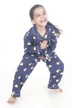 Breathables Kids Cotton Night Suit – Blue Panda Print Shirt & Pyjama Co-Ord Set For Boys & Girls | Grocsy