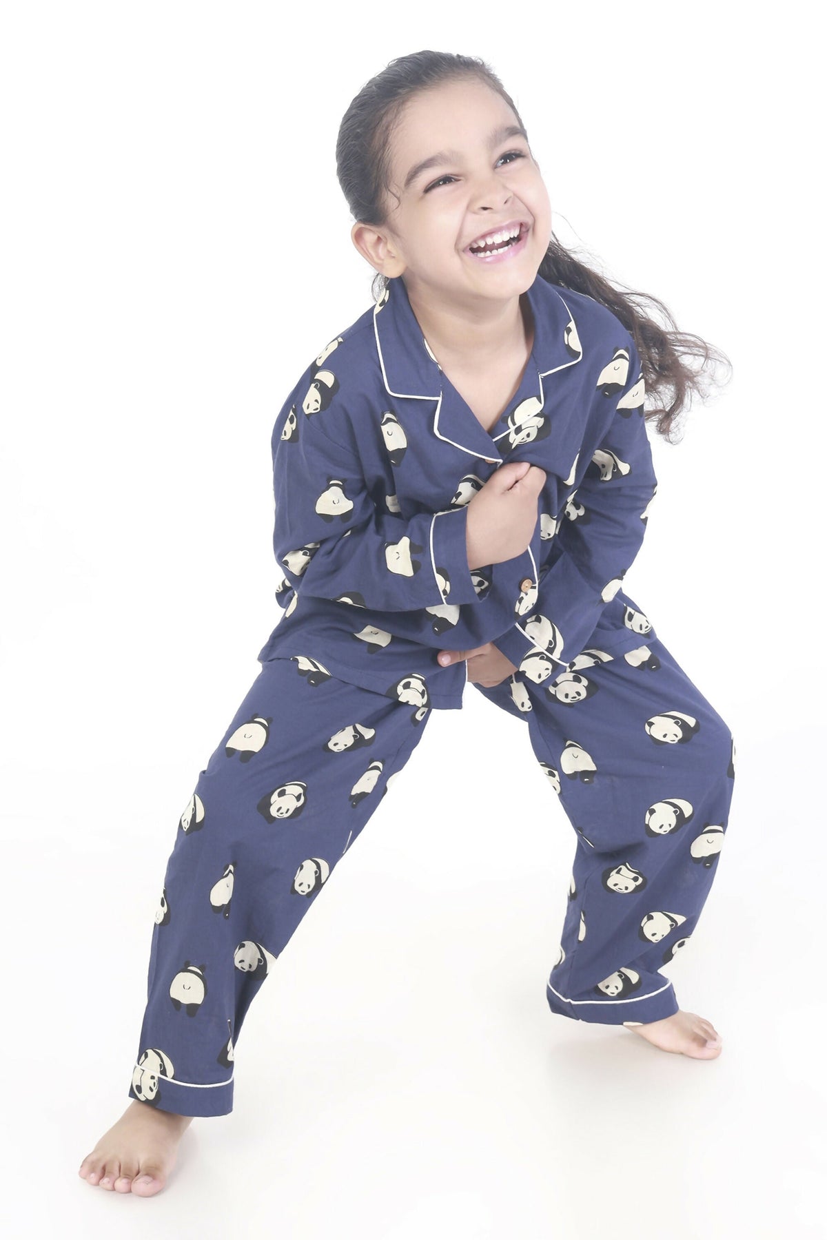 Breathables Kids Cotton Night Suit – Blue Panda Print Shirt & Pyjama Co-Ord Set For Boys & Girls | Grocsy
