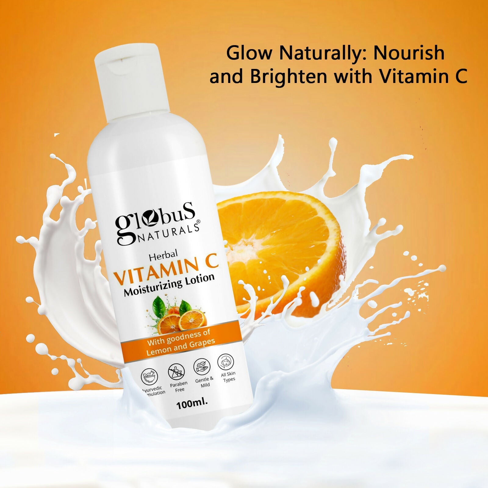 Globus Naturals Herbal Vitamin C Moisturizing Body Lotion For Skin Brightening & Nourishment, Glowing & Youthful Skin, All Skin Types | Grocsy