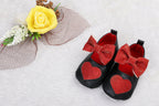 Tiny Bugs Girls Heart Bow Detailing Booties - Black & Red | Grocsy