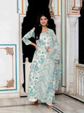 Miravan Women's Light Green Birds And Leaf Floral Printed Anarkali Kurta And Dupatta Set | Grocsy