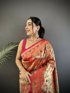 Joban Fashion Peach Floral & Leaf Motifs Soft Silk Paithani Saree | Grocsy