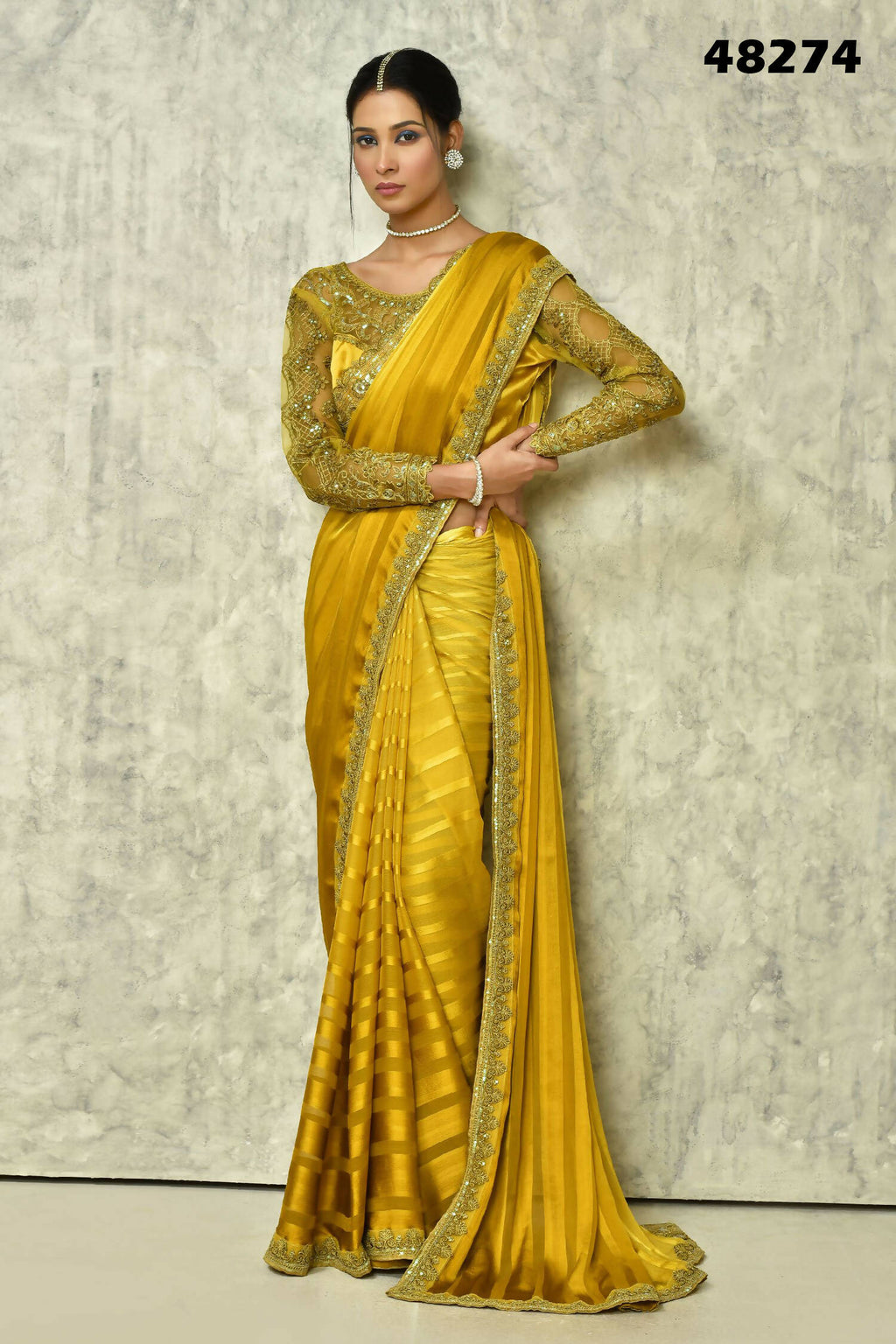 Mustard Silk Solid Designer Saree with Blouse - Purvi | Grocsy