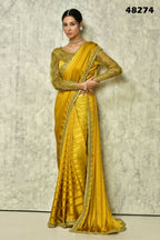 Mustard Silk Solid Designer Saree with Blouse - Purvi | Grocsy