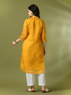 Myshka Women's Yellow Printed Cotton Blend Straight Party Kurta Set | Grocsy