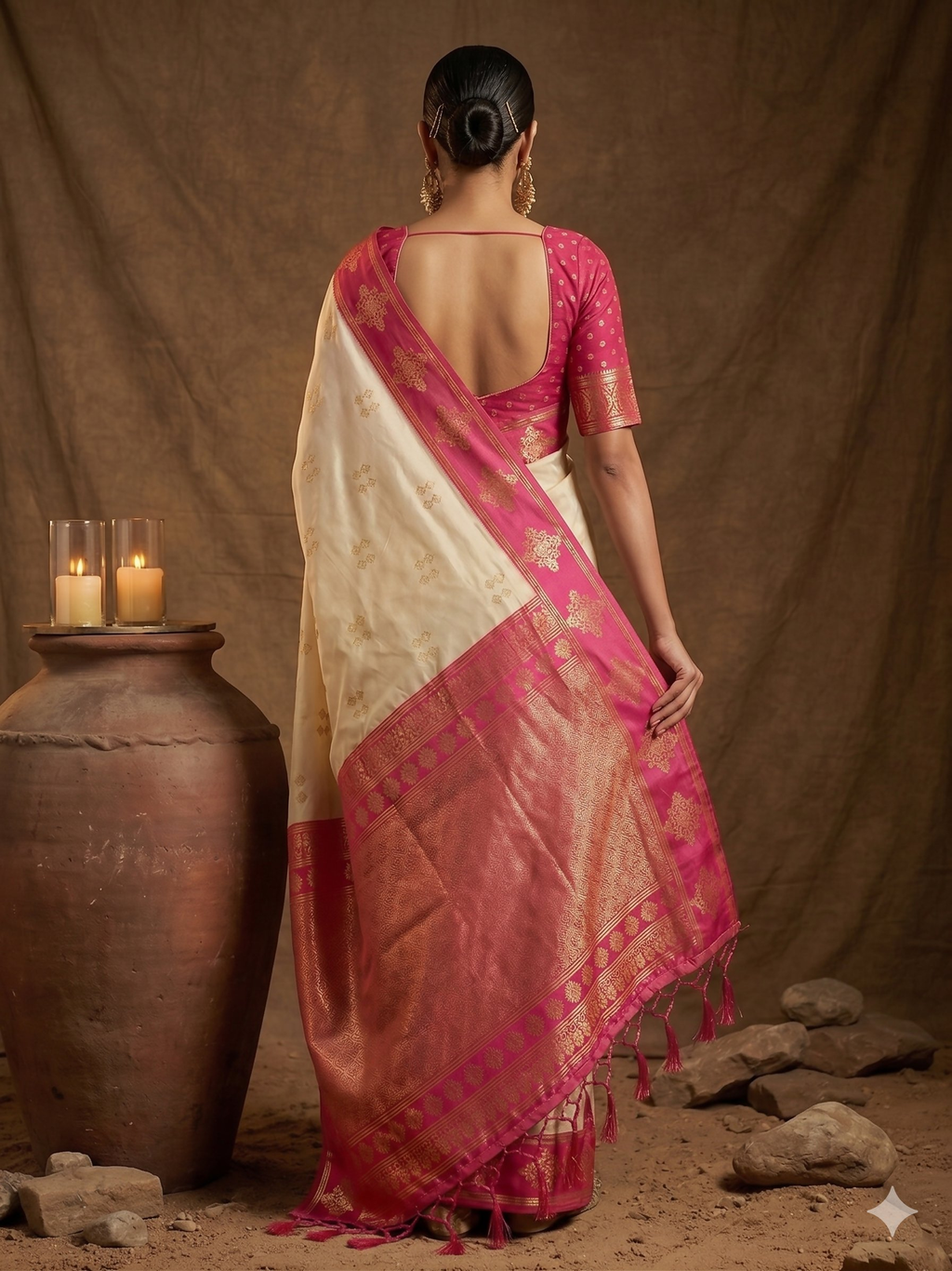 Shree Shyam Fashion Cream Soft Silk Saree | Grocsy