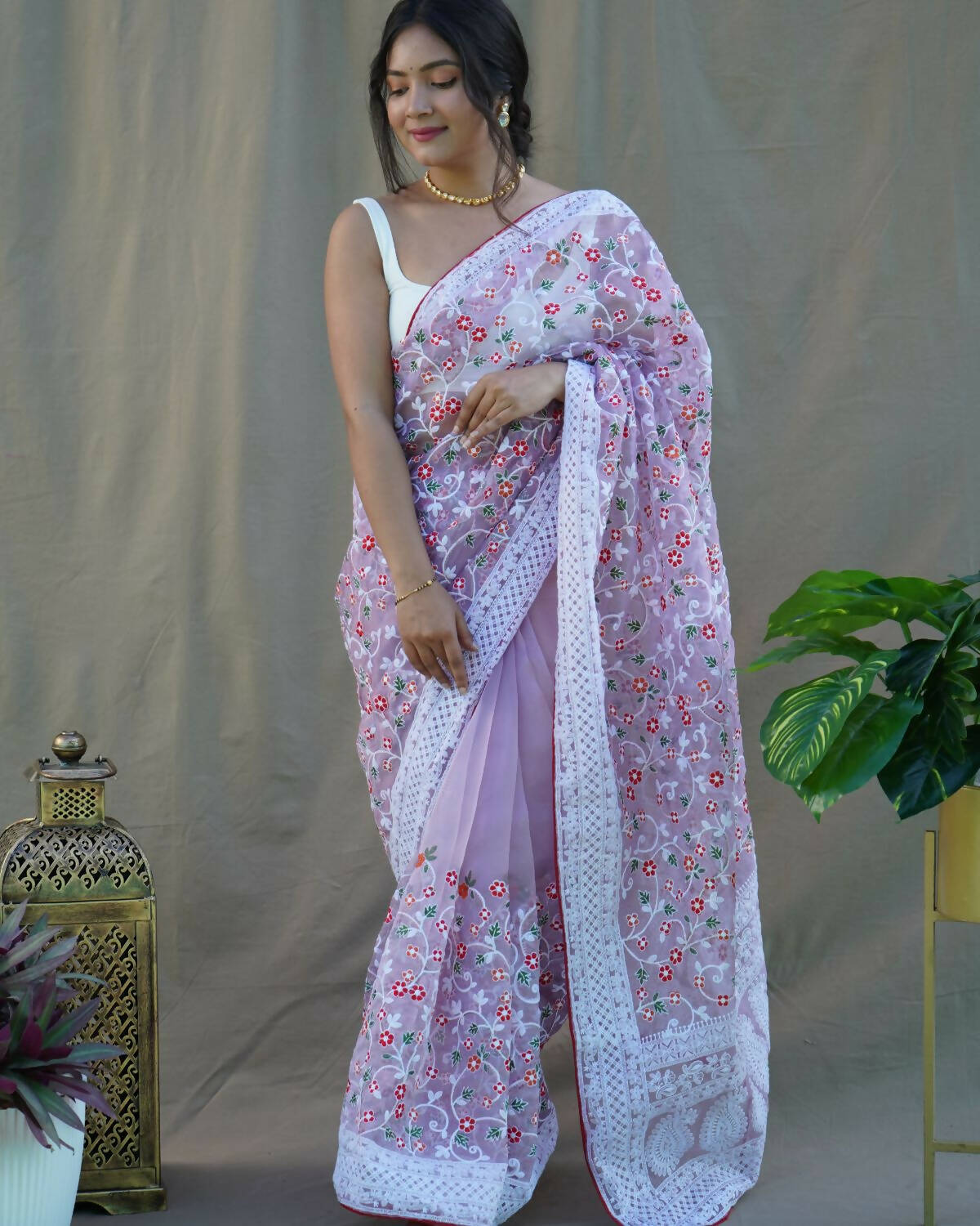 Vamsee Purple Organza Saree | Grocsy