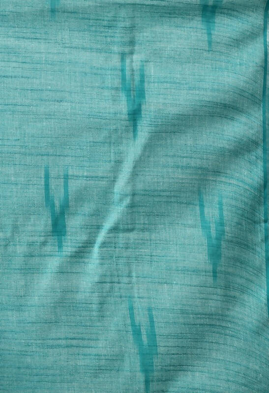 Mominos Fashion Moeza White & Sea Green Bhagalpuri Handloom Ikat Pure Cotton Saree with unstitched Blouse piece | Grocsy