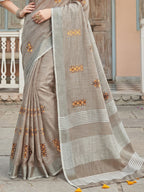 Shree Shyam Fashion Light Beige Linen Saree | Grocsy