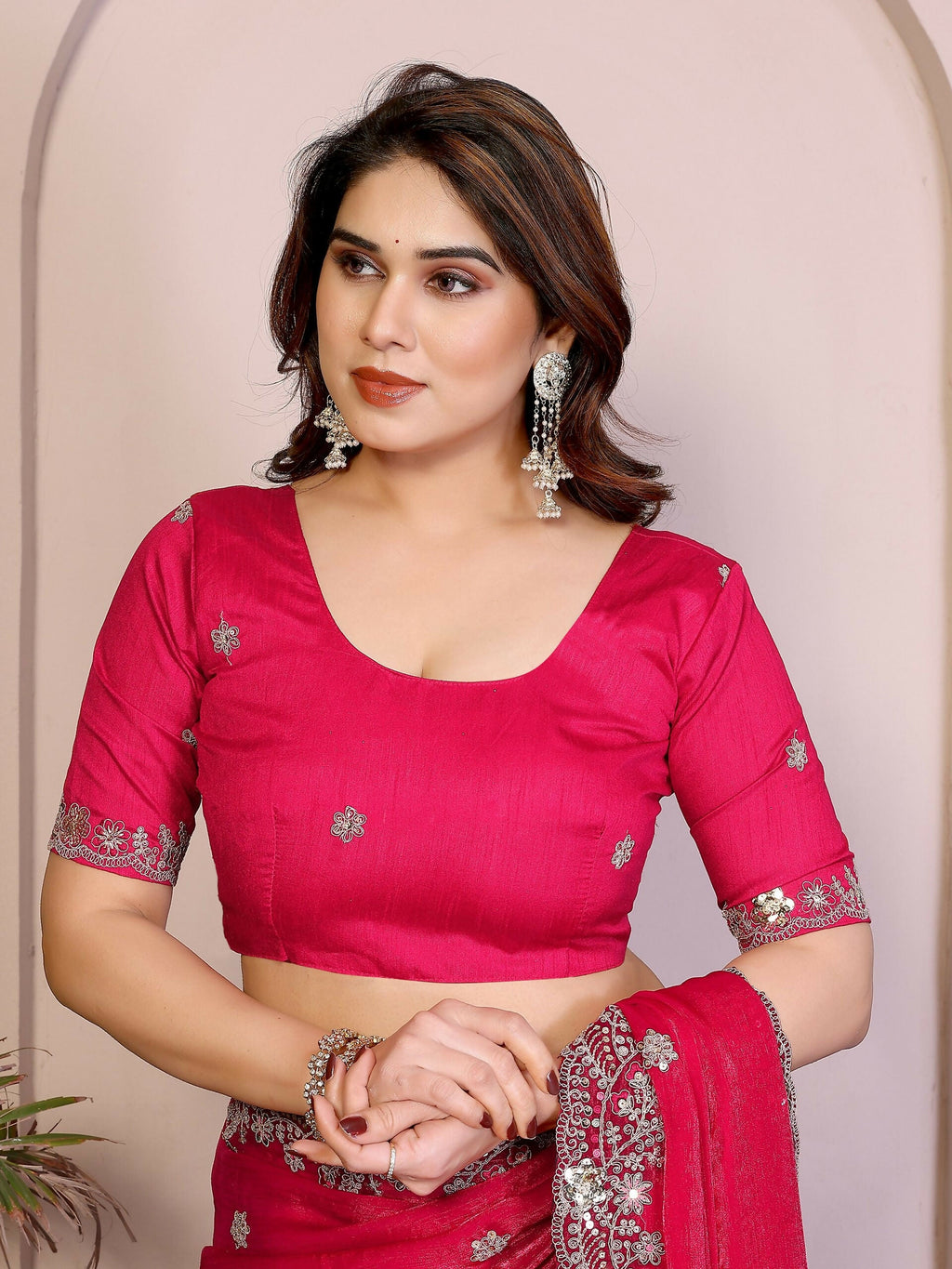 Teeya Creation New Womens Latest Party Wear Soft Chiffon Silk Saree-Pink | Grocsy